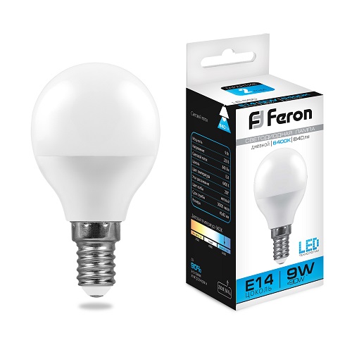 Лампа светодиодная Feron LB-550 G45 Шар E14 220В 9Вт 840Лм 6400К 45х82мм фото Лампа светодиодная Feron LB-550 G45 Шар E14 220В 9Вт 840Лм 6400К 45х82мм картинка